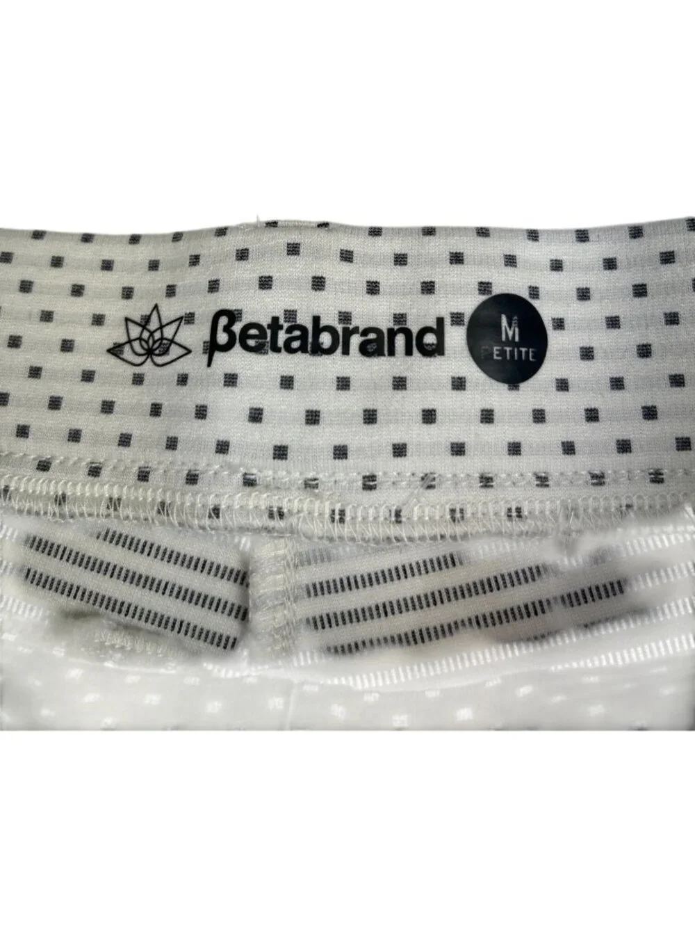 Betabrand Women's M Straight-Leg Pants White Micro Squares Stretch Hidden Pocket